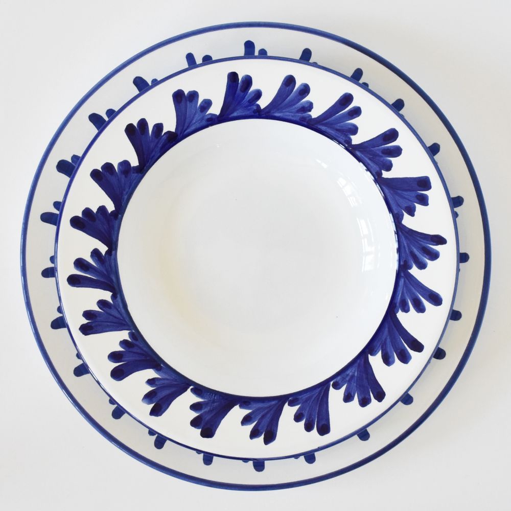 Zuppiera con bordo Semplice Piume Blu