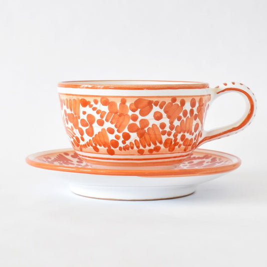 Arabesco Tazza cappuccino con piattino Orange