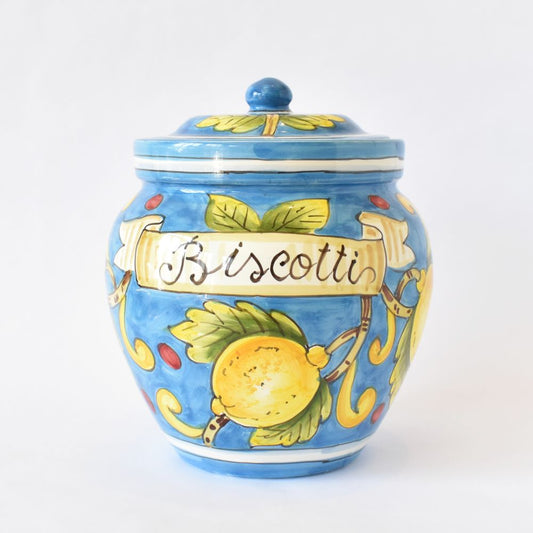 Barattolo biscotti Limoni fondo Celeste 22cm