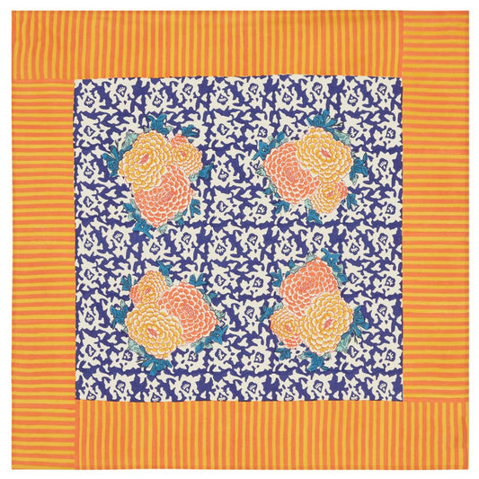 Tovaglia quadrata piccola Lisa Corti Arabesque Corolla Blue Natural 110x110cm