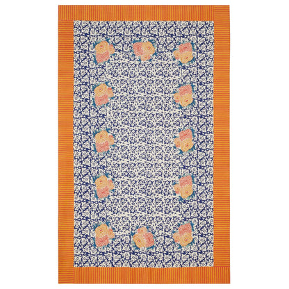 Lisa Corti Arabesque Corolla Blue Tovaglia in cotone naturale 180x270cm