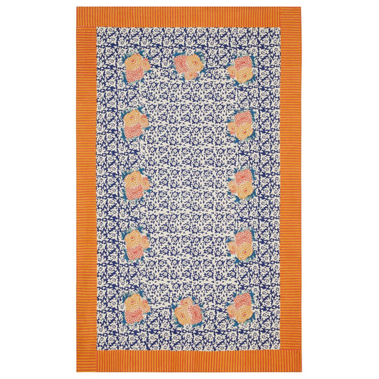 Lisa Corti Arabesque Corolla Blue Tovaglia in cotone naturale 180x270cm