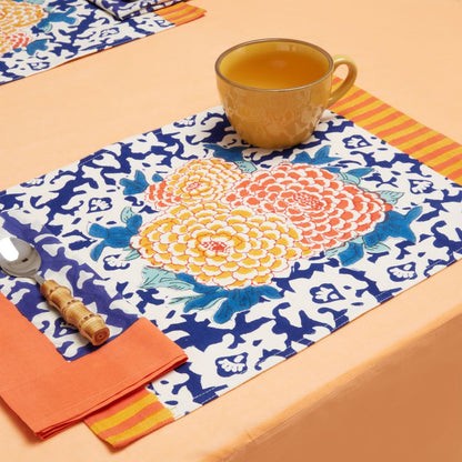 Tovagliette in tela di cotone naturale Lisa Corti Arabesque Corolla Blue 35x48cm - set da 4