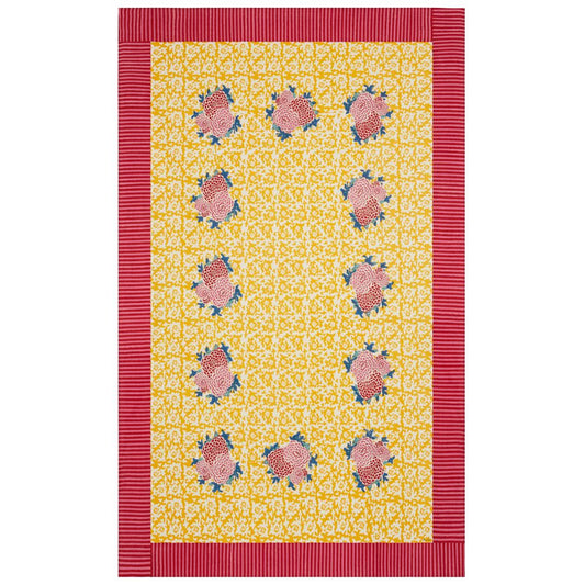 Lisa Corti X La Minervetta Arabesque Corolla Gold Tovaglia in cotone naturale 180x270cm