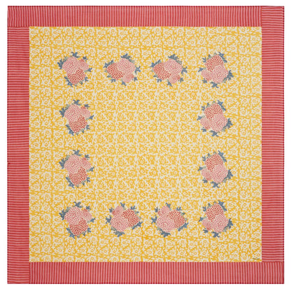 Lisa Corti X La Minervetta Arabesque Corolla Gold Tovaglia in cotone naturale 220x220cm quadrata