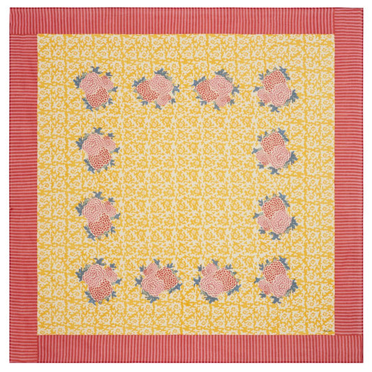 Lisa Corti X La Minervetta Arabesque Corolla Gold Tovaglia in cotone naturale 220x220cm quadrata