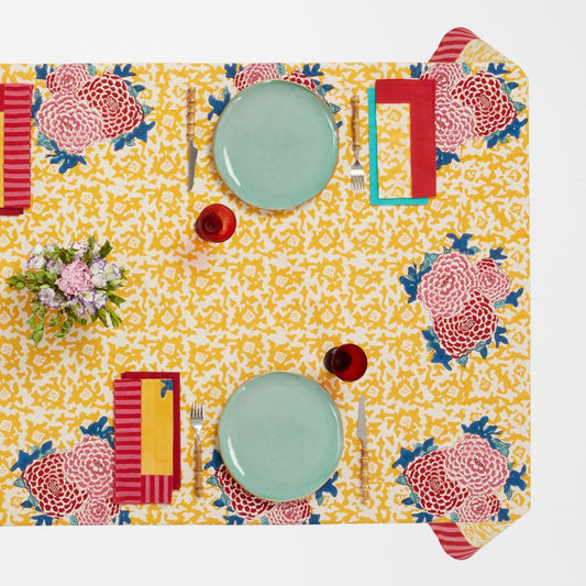 Lisa Corti X La Minervetta Arabesque Corolla Gold Natural tovaglia da pranzo 180x350cm in cotone