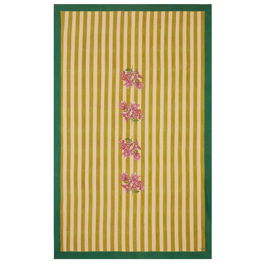 Tovaglia in cotone Issimo X Lisa Corti Bougainvillea Stripes Off White Mustard 180x270cm
