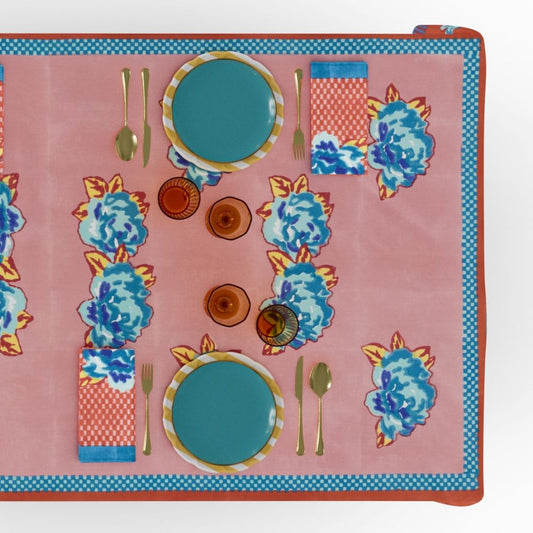 Lisa Corti Double Peonia Rust Old Pink tovaglia da pranzo 180x350cm in cotone