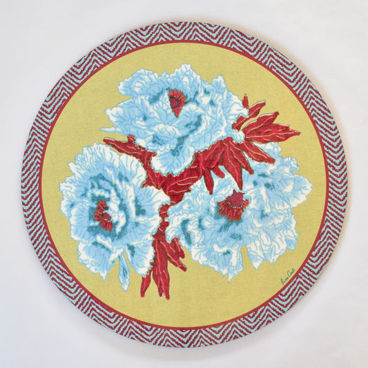Tovaglietta rotonda Lisa Corti Blue Garden Chutney con retro in sughero - 34 cm