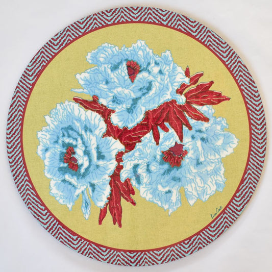 Tovaglietta Lisa Corti Blue Garden Chutney con retro in sughero - rotonda da 39 cm