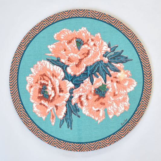 Tovaglietta rotonda Lisa Corti Blue Garden Jade con retro in sughero - 34 cm