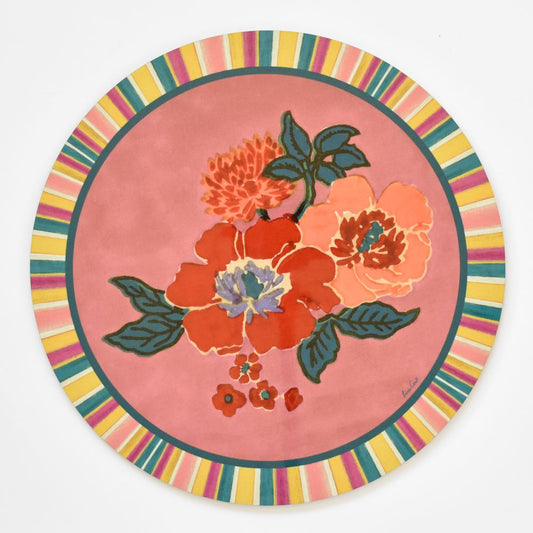 Tovaglietta rotonda Lisa Corti Dandelion Old Pink con retro in sughero - 34 cm