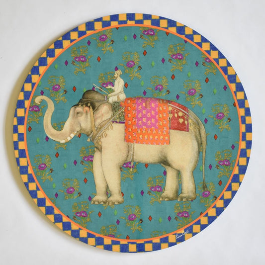 Tovaglietta rotonda Lisa Corti Elephant Peacock con retro in sughero - 34 cm