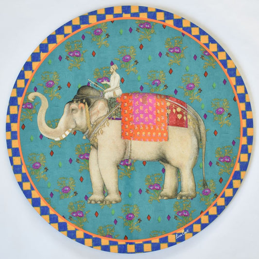 Tovaglietta Lisa Corti Elephant Peacock con retro in sughero - rotonda da 39 cm