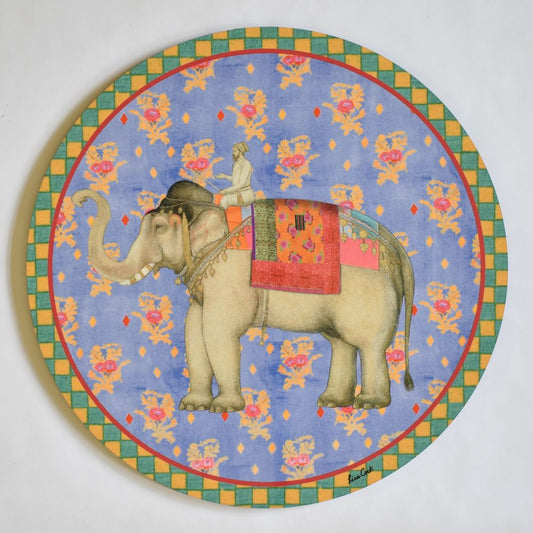Tovaglietta rotonda Lisa Corti Elephant Pervinch con retro in sughero - 34 cm