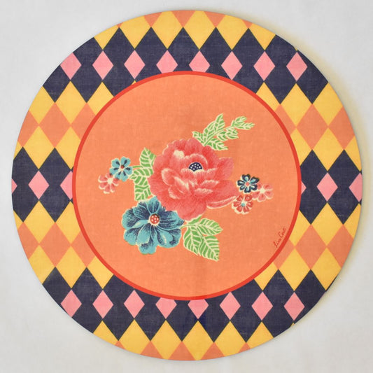 Tovaglietta Lisa Corti Losanga Orange con retro in sughero - rotonda da 39 cm