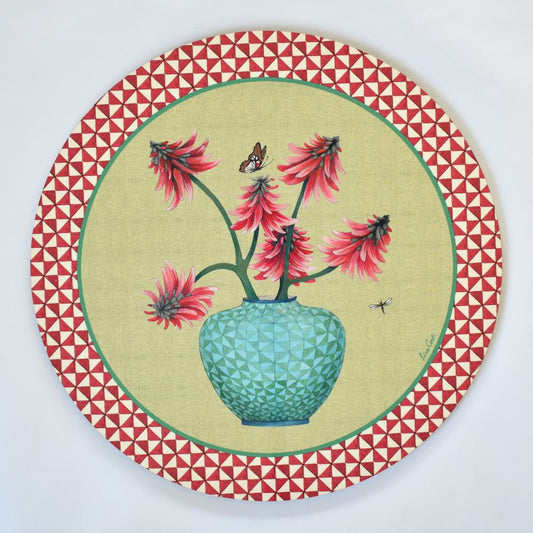 Tovaglietta rotonda in sughero verde acido di Lisa Corti Pottery - 34 cm