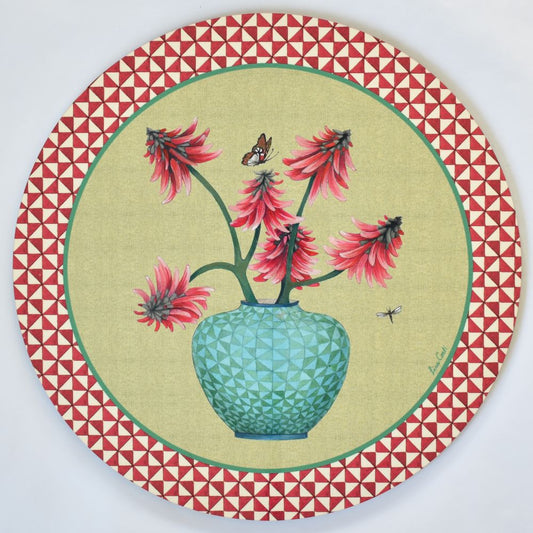 Tovaglietta Lisa Corti Pottery Acid Green con retro in sughero - rotonda da 39 cm