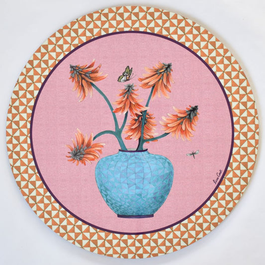 Tovaglietta con retro in sughero rosa antico di Lisa Corti Pottery - rotonda da 39 cm