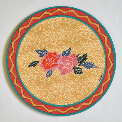 Tovaglietta rotonda Lisa Corti Small Spiral Mustard con retro in sughero - 34 cm