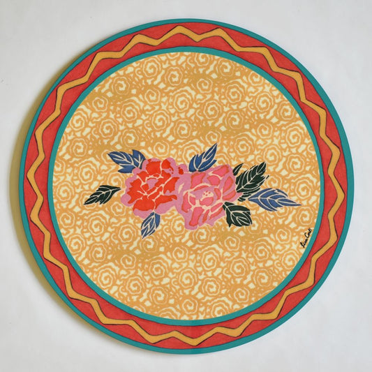 Tovaglietta rotonda Lisa Corti Small Spiral Mustard con retro in sughero - 34 cm