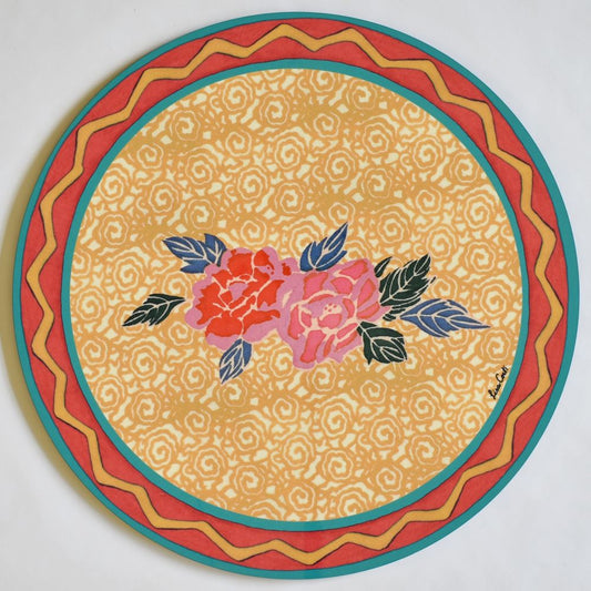 Tovaglietta Lisa Corti Small Spiral Mustard con retro in sughero - rotonda da 39 cm