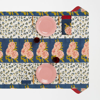 Lisa Corti Copritavolo da pranzo Leopard Stripes Blu scuro 180x350cm in tessuto di cotone