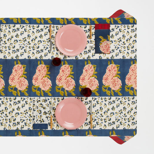 Lisa Corti Copritavolo da pranzo Leopard Stripes Blu scuro 180x350cm in tessuto di cotone