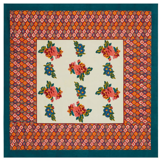 Lisa Corti Lisa Bouquet Tovaglia in cotone panna 220x220cm quadrata