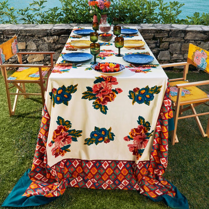 Lisa Corti Lisa Bouquet Tovaglia in cotone color crema 180x270cm