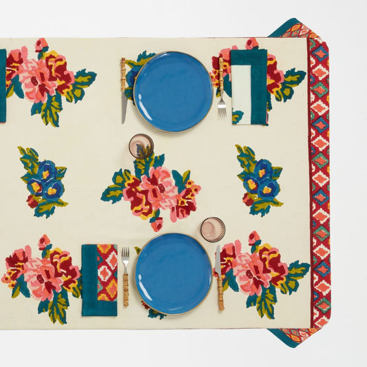 Lisa Corti Lisa Bouquet Crema tovaglia da pranzo 180x350cm in cotone