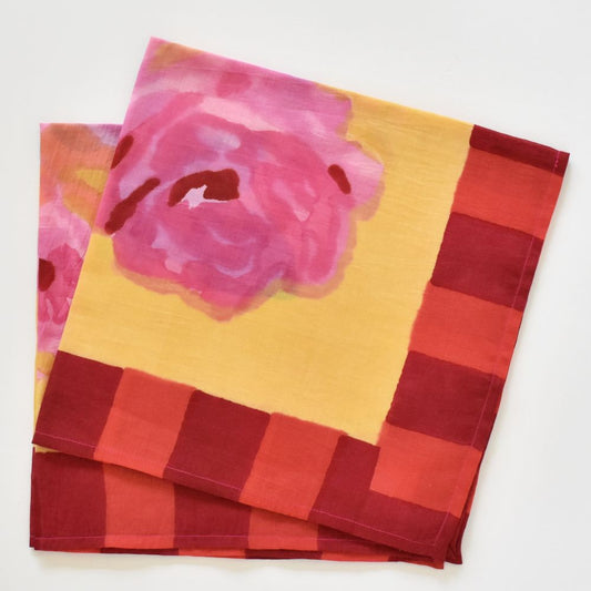 Tovaglioli di cotone stampati a blocchi Lisa Corti Nizam Flower Sulphur - set da 2