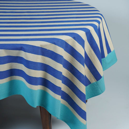Lisa Corti Nizam Stripes Blue Natural tovaglia quadrata 180x180cm