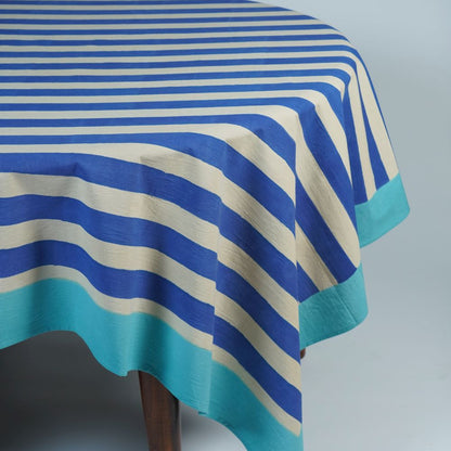 Lisa Corti Nizam Stripes Blue Tovaglia in cotone naturale 180x270cm