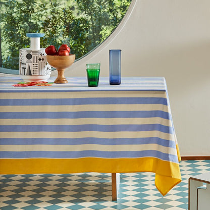 Lisa Corti X La Veste Nizam Stripes Light Blue Natural tovaglia quadrata 180x180cm