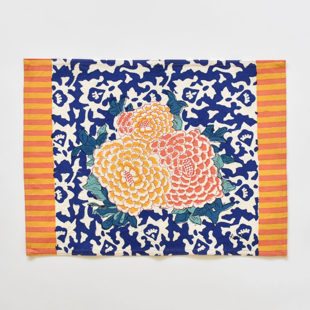 Tovagliette in tela di cotone naturale Lisa Corti Arabesque Corolla Blue 35x48cm - set da 4