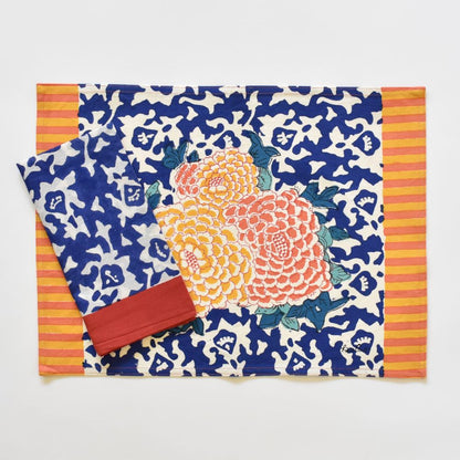 Tovagliette in tela di cotone naturale Lisa Corti Arabesque Corolla Blue 35x48cm - set da 4