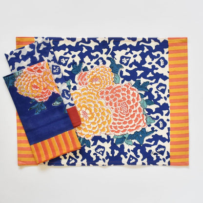 Tovagliette in tela di cotone naturale Lisa Corti Arabesque Corolla Blue 35x48cm - set da 4