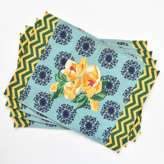 Tovagliette in tela di cotone Lisa Corti Planet Blue Celadon 35x48cm - set da 4