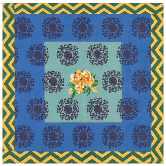 Tovaglia quadrata piccola in tessuto Lisa Corti Planet Blue Celadon 110x110cm