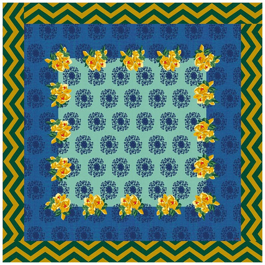Tovaglia in cotone Lisa Corti Planet Blue Celadon 220x220cm quadrata