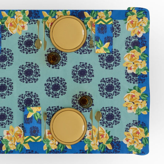 Lisa Corti Planet Blue Celadon tovaglia da pranzo 180x350cm in cotone