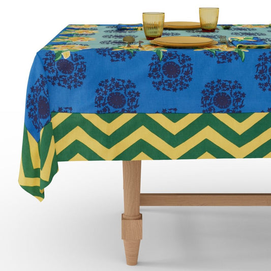Tovaglia rettangolare Lisa Corti Planet Blue Celadon 140x240cm