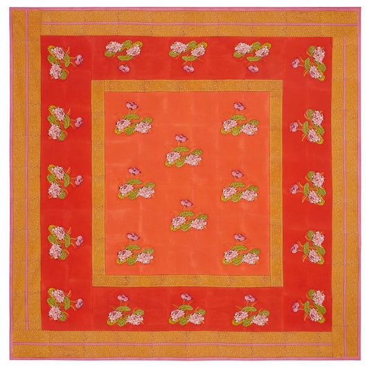 Tovaglia Lisa Corti Tea Flower Red Orange in cotone quadrato 220x220cm