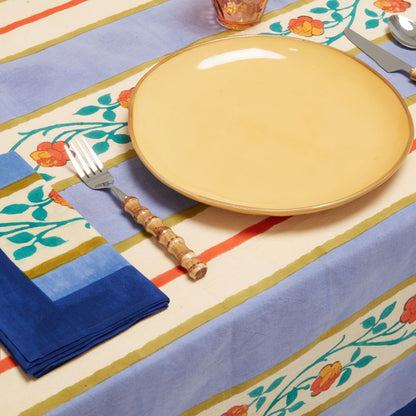 Lisa Corti Varanasi Stripes Pervinch tovaglia da pranzo in cotone 180x350cm