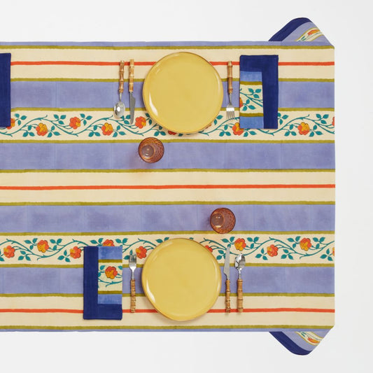 Lisa Corti Varanasi Stripes Pervinch tovaglia da pranzo in cotone 180x350cm